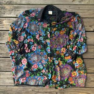 VTG ‘80s Oversized Floral Beaded Button Up